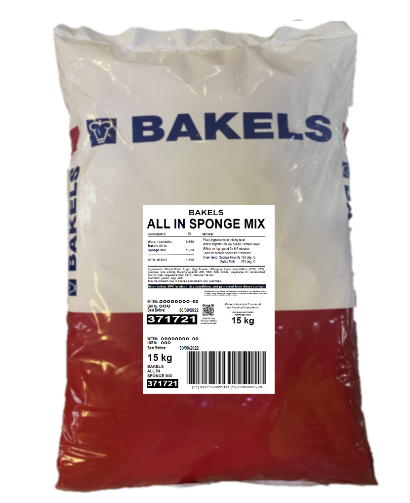 SPONGE CAKE MIX ALL IN BAKELS 15KG 371721