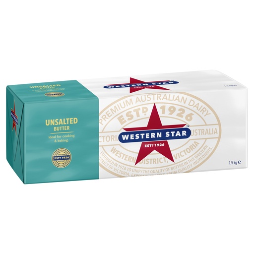 [BUTTERWS12]  BUTTER UNSALTED WESTERN STAR (NZ) 8X1.5KG PAT 