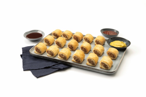 [RBSR54C] SAUSAGE ROLLS COCKTAIL 54mm FLAKY PASTRY READYBAKE 120/CTN 