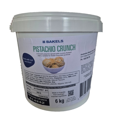 [PC514242] PISTACHIO CRUNCH SPREAD (DUBAI STYLE) 6KG BAKELS 514242