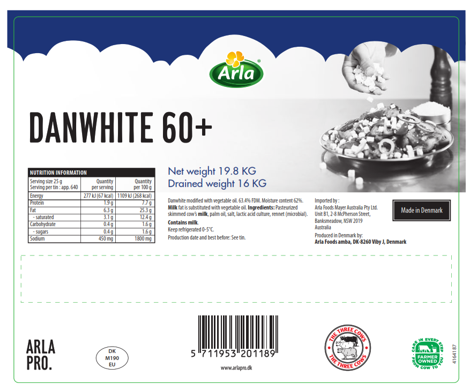 [FETADAN] CHEESE FETA DANISH 60+ DANWHITE 16KG ARLA PRO DENMARK